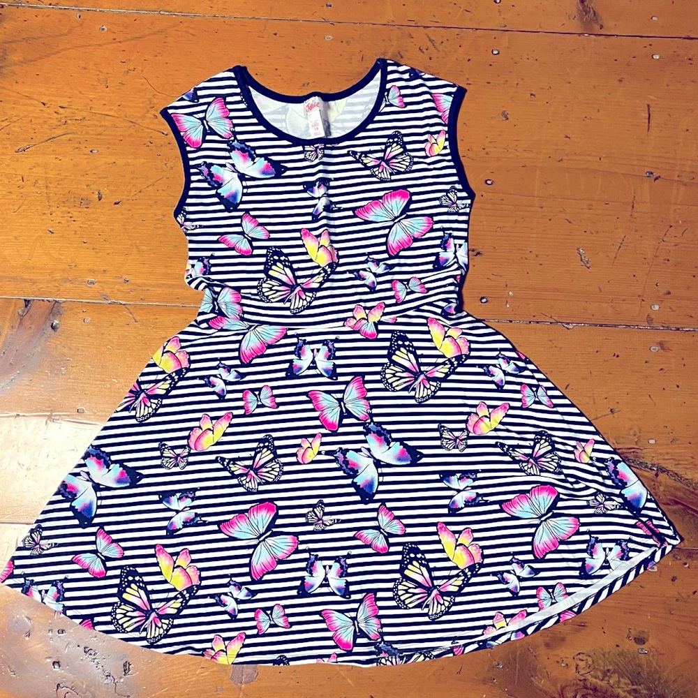 FINAL PRICE Justice butterfly striped summer dress size 18 Easter